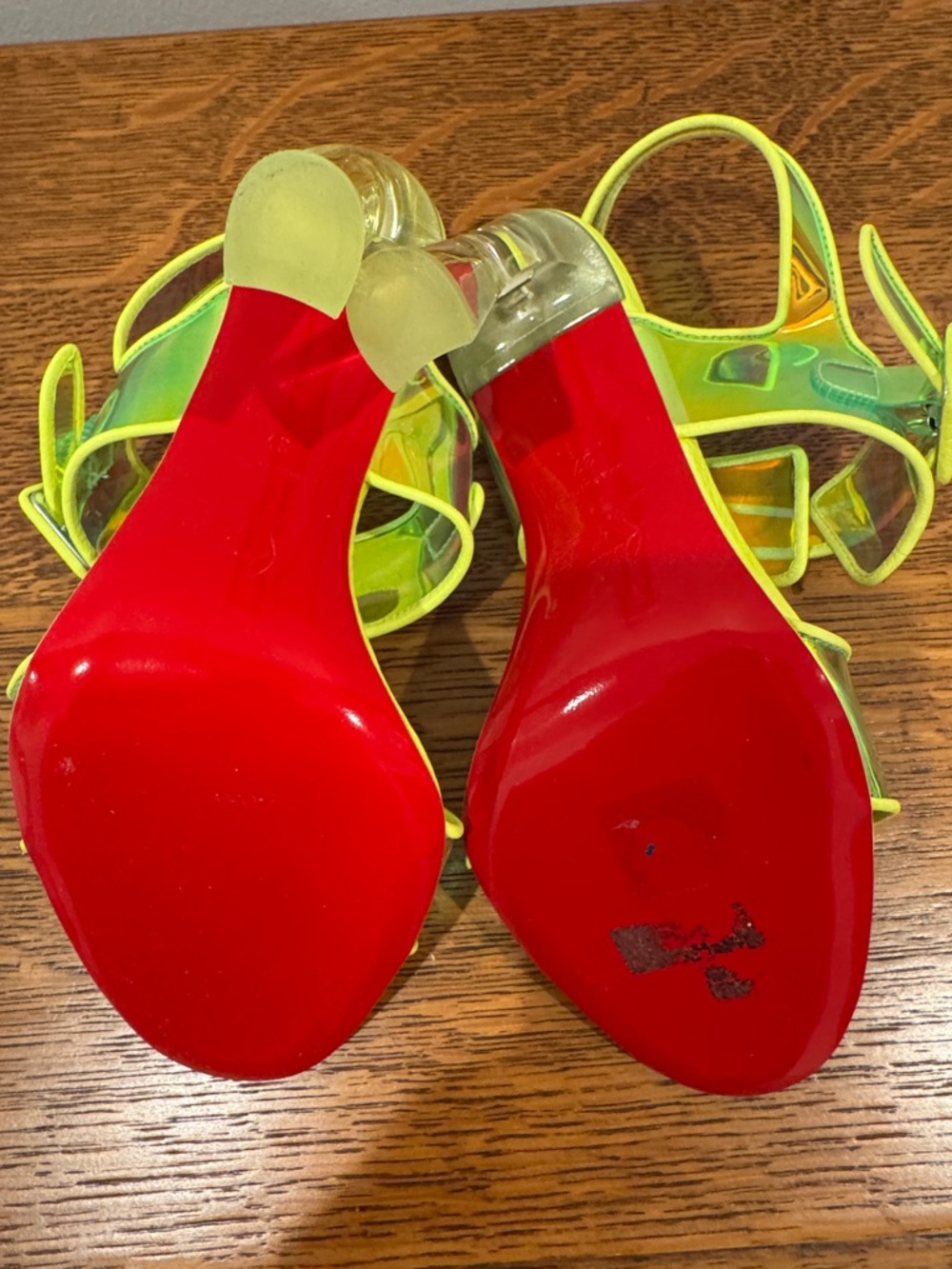 Christian Louboutin Neon Green Iridescent Clear Heel Sandals - Picture 7 of 11